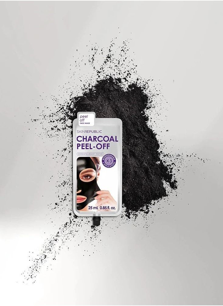 SKIN REPUBLIC - Charcoal Peel-Off Face Mask Sheet 25ml (3 Applications) Pack Of 10 - Image 1