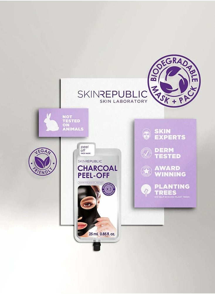 SKIN REPUBLIC - Charcoal Peel-Off Face Mask Sheet 25ml (3 Applications) Pack Of 10 - Image 1