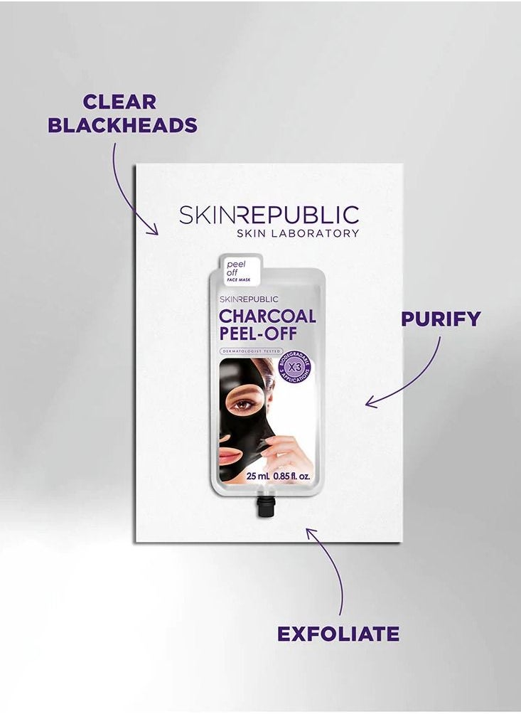 SKIN REPUBLIC - Charcoal Peel-Off Face Mask Sheet 25ml (3 Applications) Pack Of 10 - Image 1