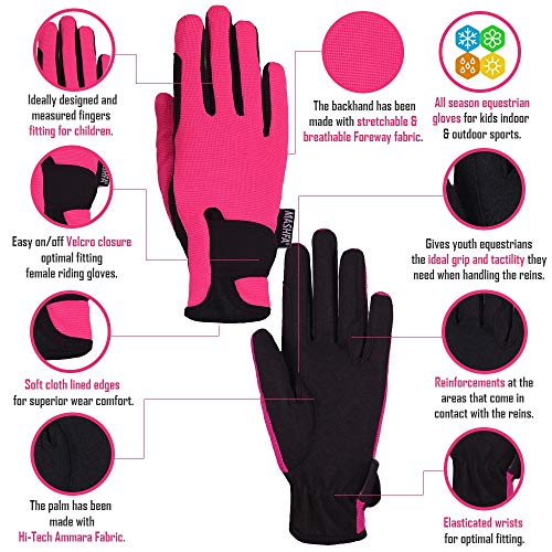 Mashfa Pink/Age 10-12 Years - Riding Gloves - Kid Horse Gloves - Horse Riding Accessories - Image 2