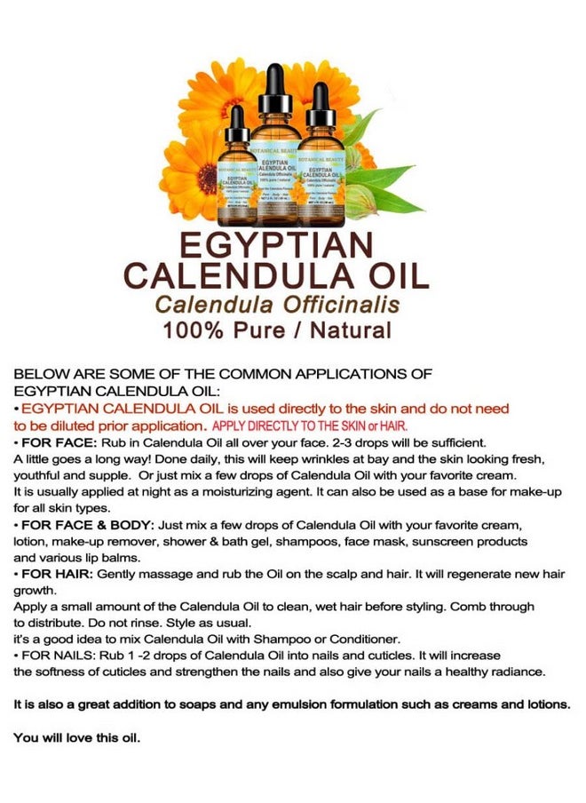 Botanical Beauty - Calendula Oil Egyptian Calendula Officinalis Marigold Oil 100% Pure Natural For Face Skin Body Hair Nails 1 Fl.Oz. 30 Ml Skin Moisturizer Oil - Image 1