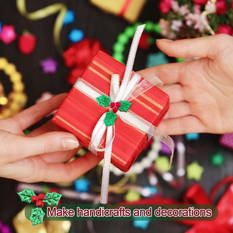 Quacc 100pcs Mini Triple Leaf Holly Berries, Christmas Simulation Holly Berries Artificial Holly Leaves for Christmas Wreath Card Gift Tags Table Decorations (3.5CM) - Image 4