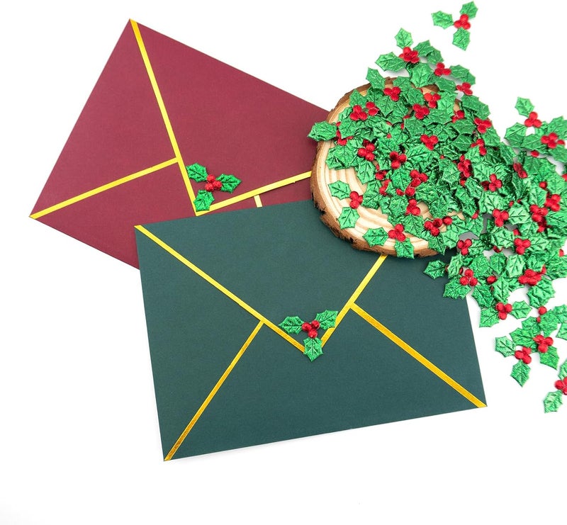 Quacc 100pcs Mini Triple Leaf Holly Berries, Christmas Simulation Holly Berries Artificial Holly Leaves for Christmas Wreath Card Gift Tags Table Decorations (3.5CM) - Image 2
