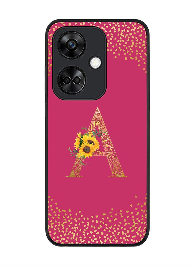 Stylizedd Rugged Black Edge case for OnePlus Nord CE3 / Oppo K11, Slim fit Flexible   Custom Monogram Initial Letter Mandala Floral Pattern Alphabet- A (Dark Pink Rose) - Image 1