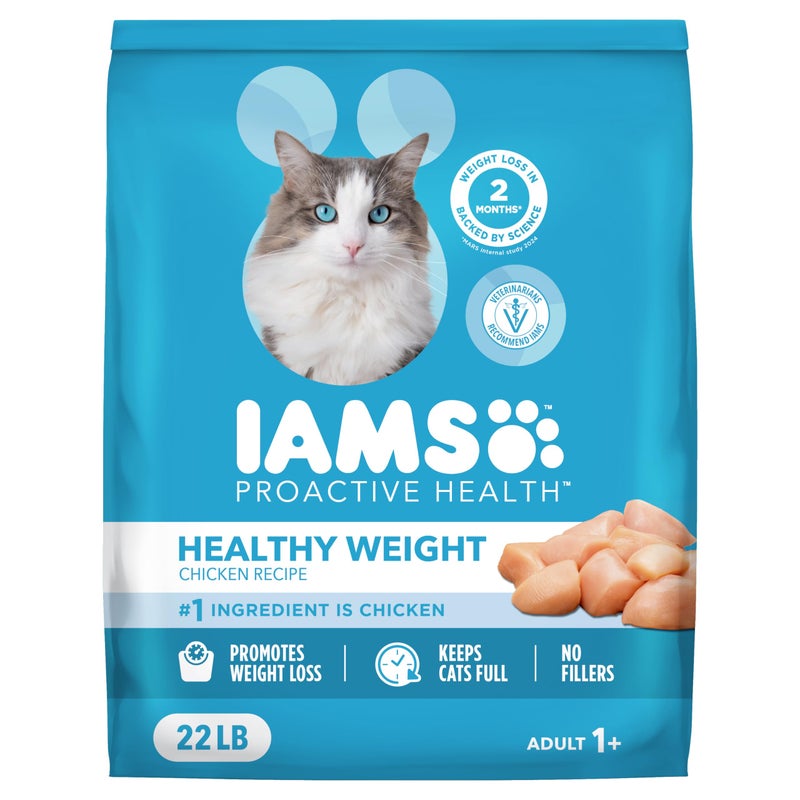 IAMS Proactive Health Healthy Weight Adult Dry Cat Food Chicken Flavor, Adult Cat Food Dry Recipe, 22 lb. Bag - Image 1