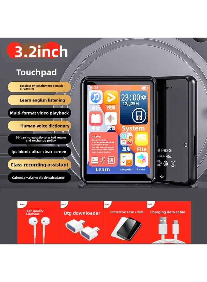 MP3 Player - Bluetooth MP3 Player Touch Screen - 3.2inch touch full screen black, 64gb - Portable Music Player, Wireless Walkman, Digital Audio, Student Learning, Mp4 Video Support, Mini HiFi Sound - Image 1