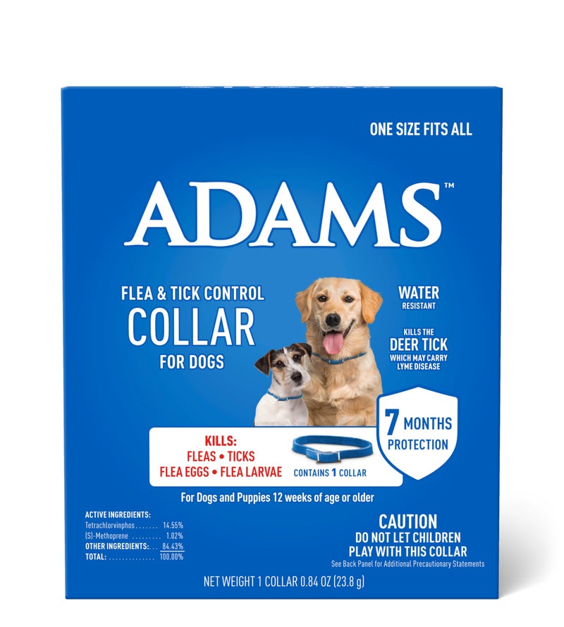 Adams Flea & Tick Control Collar for Dogs, 7-Month Protection, Adjustable One Size Collar Fits All, Kills and Repels Fleas, Ticks, Flea Eggs & Flea Larvae - Image 1