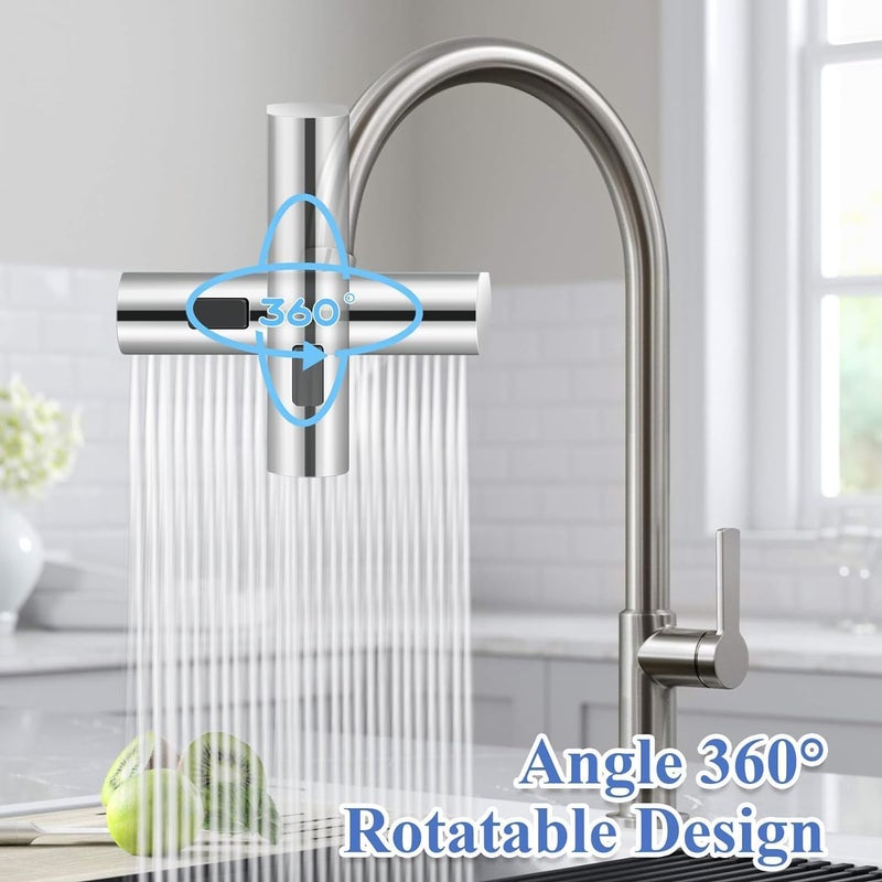 BBD kitchen shop 4 in 1 Waterfall Kitchen Faucet 360Swivel SplashProof Kitchen Sink Faucet Swivel Faucet for Washing Vegetables and Fruits Lightweight Rain Mode Strong Sprayer Shower Silver - Image 4
