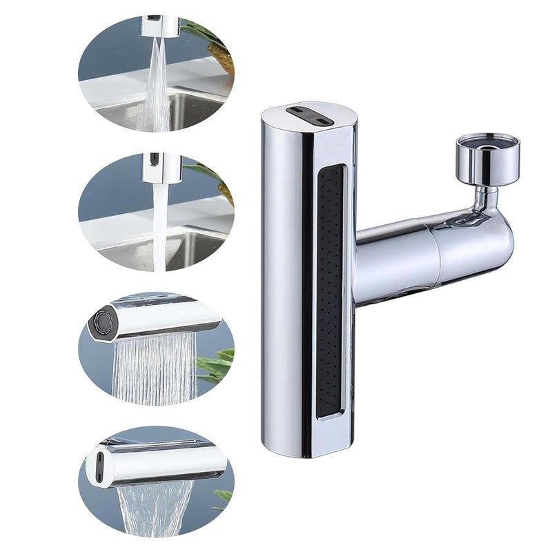 BBD kitchen shop 4 in 1 Waterfall Kitchen Faucet 360Swivel SplashProof Kitchen Sink Faucet Swivel Faucet for Washing Vegetables and Fruits Lightweight Rain Mode Strong Sprayer Shower Silver - Image 1