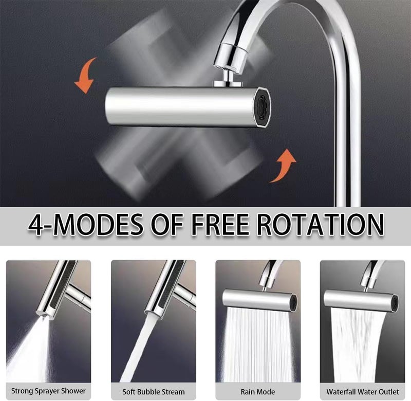 BBD kitchen shop 4 in 1 Waterfall Kitchen Faucet 360Swivel SplashProof Kitchen Sink Faucet Swivel Faucet for Washing Vegetables and Fruits Lightweight Rain Mode Strong Sprayer Shower Silver - Image 3