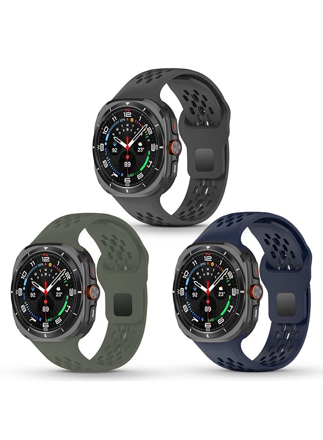 O Ozone (Pack of 3) Sport Band for Samsung Galaxy Watch Ultra Bands, Soft Silicone Soft Silicone and Breathable Replacement Strap for Galaxy Ultra Watch Band 47mm for Men - Green, Blue, Black - Image 1