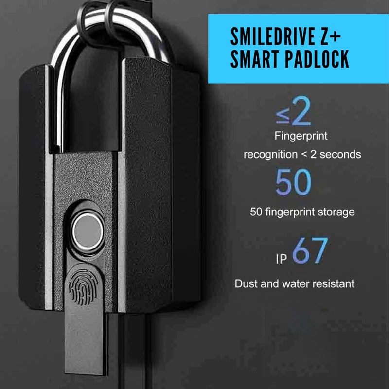 SMILEDRIVE Aluminium Z Smart Door Lock Fingerprint Padlock For Home With Superfast Unlocking Ip67 With 3 Unlocking Mechanisms FingerprintBluetoothKeys - Image 2