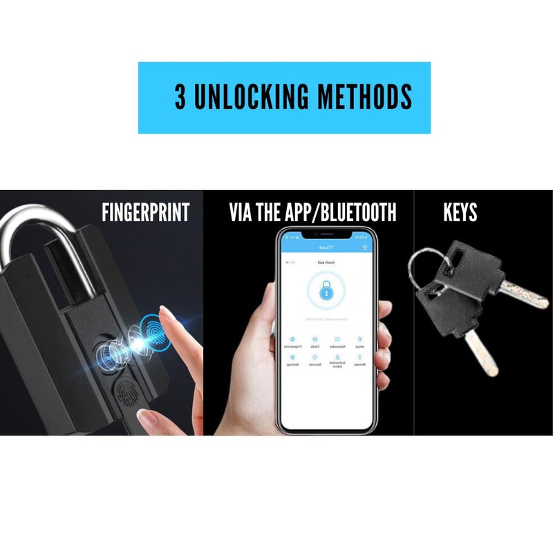 SMILEDRIVE Aluminium Z Smart Door Lock Fingerprint Padlock For Home With Superfast Unlocking Ip67 With 3 Unlocking Mechanisms FingerprintBluetoothKeys - Image 3