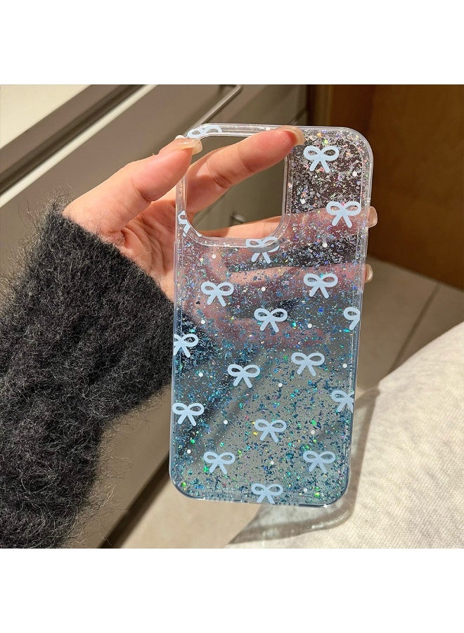 NIBEMINENT Glue Glitter Bow Protective TPU Case Cover For iPhone 14 Pro Max, Blue - Image 1