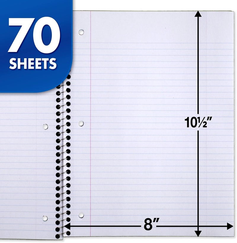 Mead Spiral Notebook, 12 Pack, 1 Subject, College Ruled Paper, 7-1/2" x 10-1/2", 70 Sheets per Notebook, Colors Will Vary (830063-ECM25) - Image 2