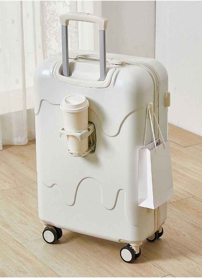 Arabest - Lce-Cream Luggage, Trolley Bags High-Color Boarding Box Mute Universal Wheel Sturdy Travel Password Box（White） - Image 1