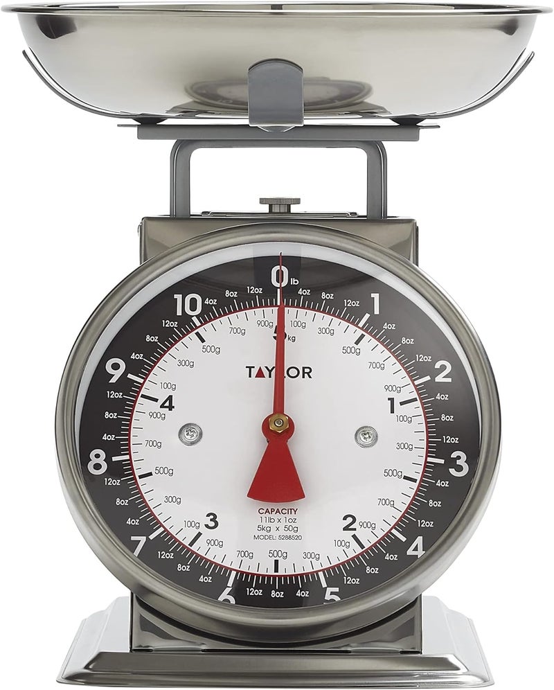 Taylor ميزان مطبخ ميكانيكي مع وعاء، يزن حتى 11 رطل، يقيس بالجرامات والأوقيات، ميزان طهي تناظري للخبز، أسود وفضي - Image 5