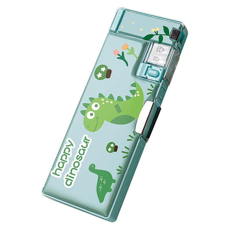 Pencil Bag Cute Cartoon Style Double Sided Inbuilt Sharpener Portable Large Capacity Large Pencil Case for Kids School Dinosaur - Image 3