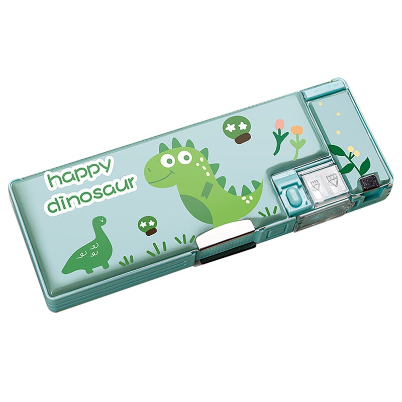 Pencil Bag Cute Cartoon Style Double Sided Inbuilt Sharpener Portable Large Capacity Large Pencil Case for Kids School Dinosaur - Image 1