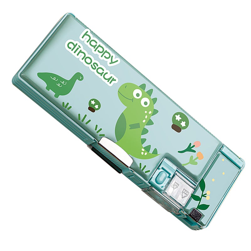 Pencil Bag Cute Cartoon Style Double Sided Inbuilt Sharpener Portable Large Capacity Large Pencil Case for Kids School Dinosaur - Image 2