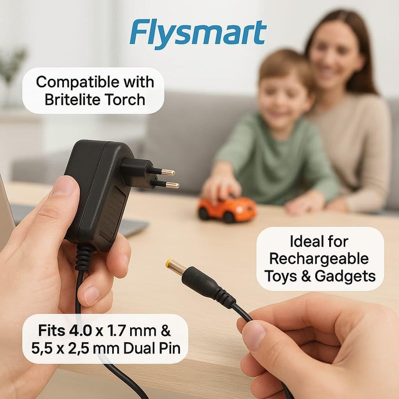 Flysmart 6V Dc Power Adapter Charger for Britelite Torch,Metal Flash Light Rechargeable,Toys with Led Indicator (6V Dual Pin), Charging Adapter, (Pack of 1) - Image 4