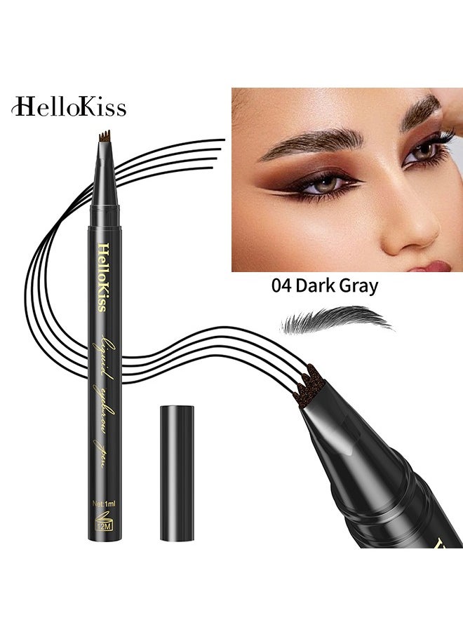 HelloKiss Waterproof lasting 4-Tip Liquid Eyebrow Pen-Eyebrow Pencil with a Micro-Fork Tip Applicator Creates Natural Looking Brows Effortlessly and Stays on All Day - Black #04  - Image 1