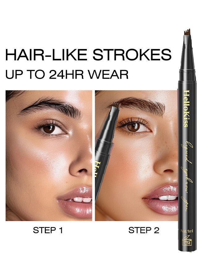 HelloKiss Waterproof lasting 4-Tip Liquid Eyebrow Pen-Eyebrow Pencil with a Micro-Fork Tip Applicator Creates Natural Looking Brows Effortlessly and Stays on All Day - Black #04  - Image 3