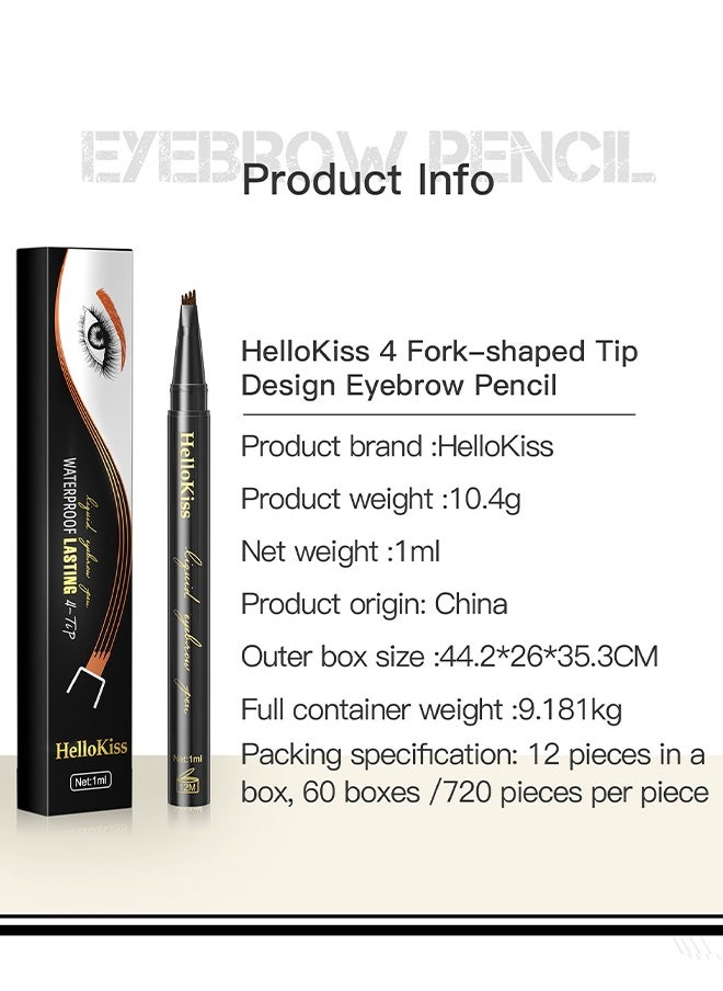HelloKiss - Waterproof lasting 4-Tip Liquid Eyebrow Pen-Eyebrow Pencil with a Micro-Fork Tip Applicator Creates Natural Looking Brows Effortlessly and Stays on All Day - Black #04 - Image 1
