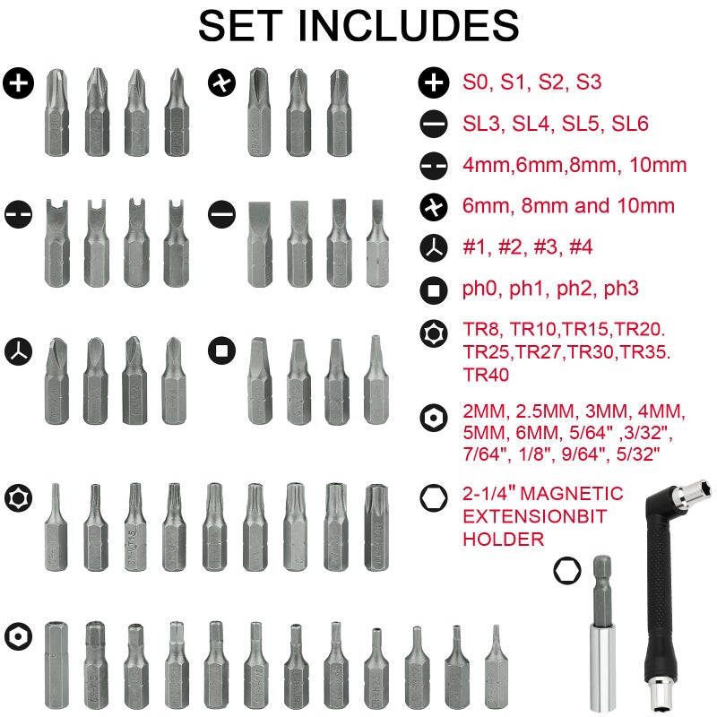 Ofiswadi 46pcs Security Bit Set with Security Torx, Square, Metric & SAE Hex, Torq, Phillips, Slotted, Triwing, Spanner â€“ Tamper Proof Torx Bits, Comprehensive Security Screwdriver Set(Red) - Image 2