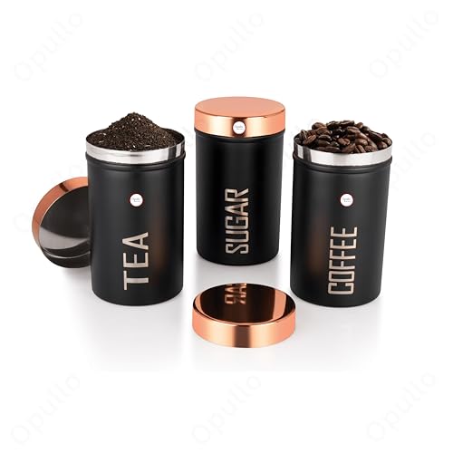 Opullo Mother's Choice Stainless Steel Coffee Tea Sugar Containers Set | Sugar Tea Coffee Jars for Kitchen Set of 3 | 500 Gms - Image 1