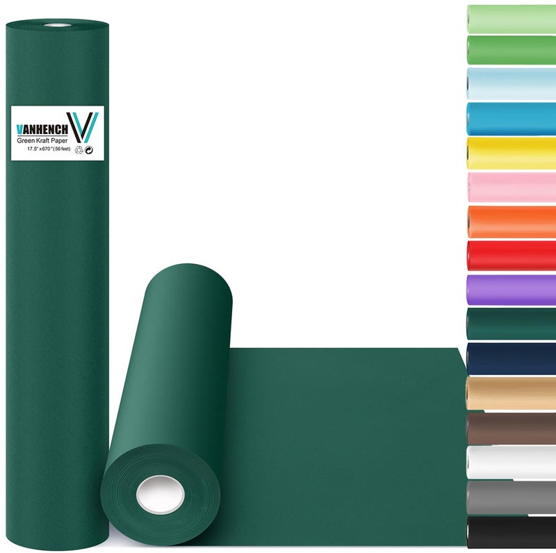 Vanhench Green Wrapping Paper Roll 175963 80 14FT Solid Color Art Green Kraft Craft Paper Roll Christmas Wrapping Paper Birthday Bouquet Flower Crafts Dark Green Bulletin Board Paper