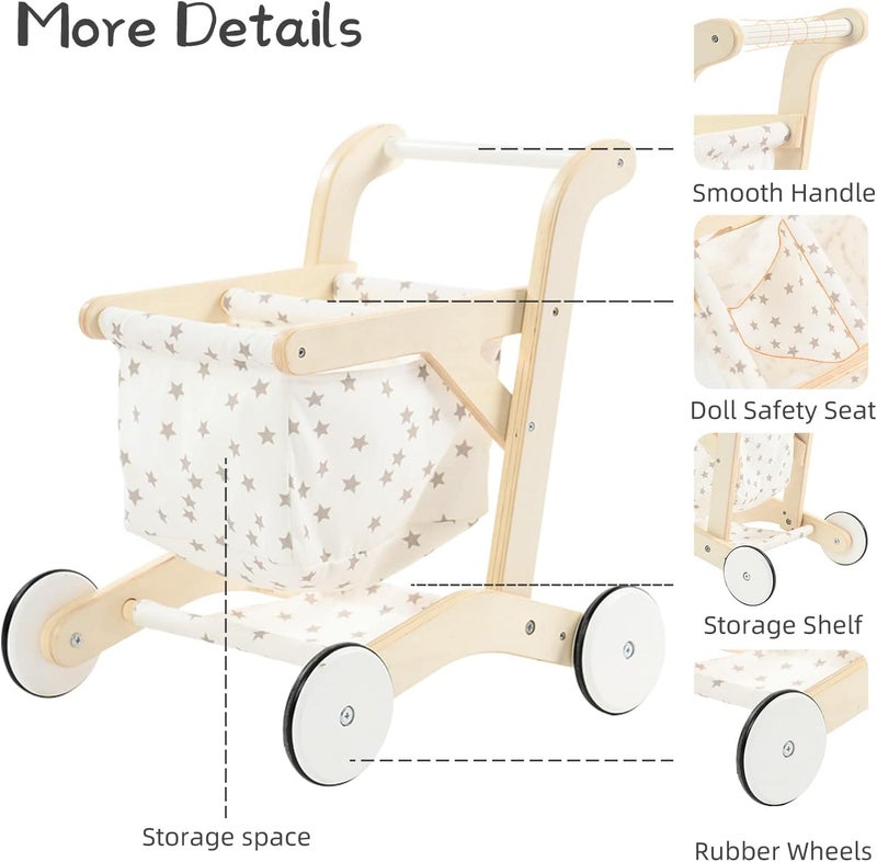 labebe Baby Push Walker Doll Stroller, Push Toy for Toddler, Shopping Cart for Girls and Boys 1 Years Old, Kids Stand Learning Walker, Wooden Play Wagon with Wheel, Larger Size 15.2 * 18.7 * 19.7 - Image 4