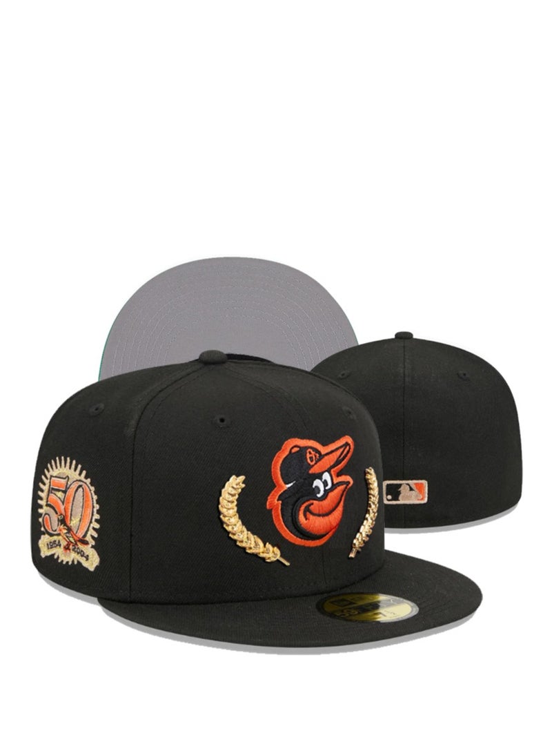 NEW ERA MLB Baltimore Orioles Baseball Cap, 50th Anniversary Commemorative Flat - Brimmed Cap - 55.8cm 
