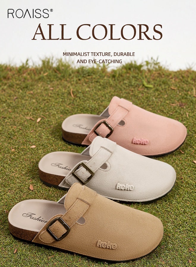 roaiss Women's Shoes Flat Slippers Ladies Thick Soled Comfortable Slides Closed Toe Half Slippers Sandals for Indoor Outdoor Lounge Wear Beige - Image 5