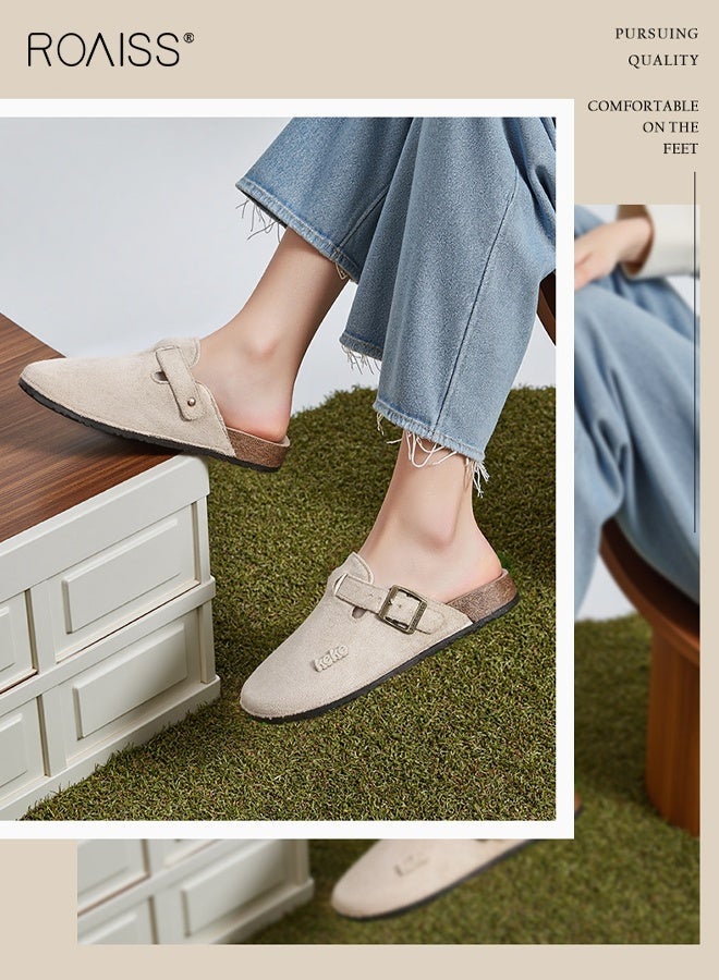 roaiss Women Closed‑Toe Mules, Slip‑On Slide Slippers with Adjustable Metal Buckle, Casual Comfort Flat Sandals, Birken Style Shoes for Ladies, Suitable for Home, Street, Travel, Shopping and Daily Wear - Image 4