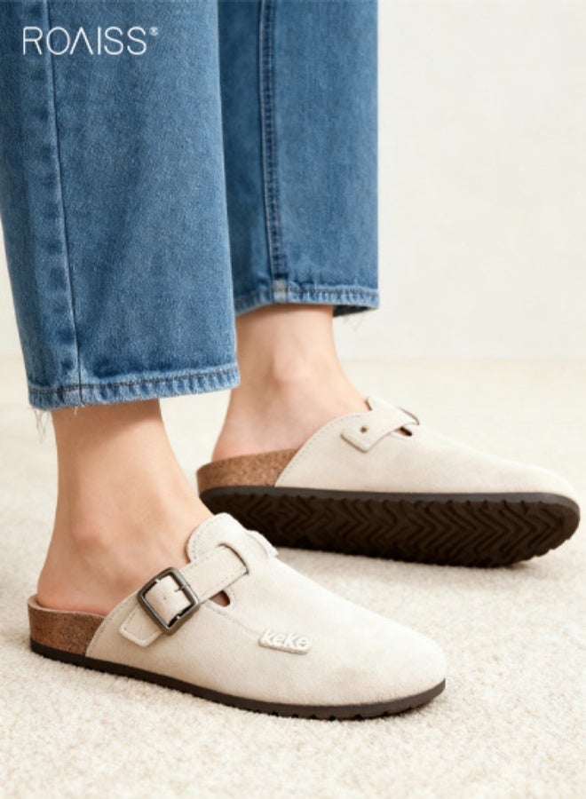 roaiss Women Closed‑Toe Mules, Slip‑On Slide Slippers with Adjustable Metal Buckle, Casual Comfort Flat Sandals, Birken Style Shoes for Ladies, Suitable for Home, Street, Travel, Shopping and Daily Wear - Image 1