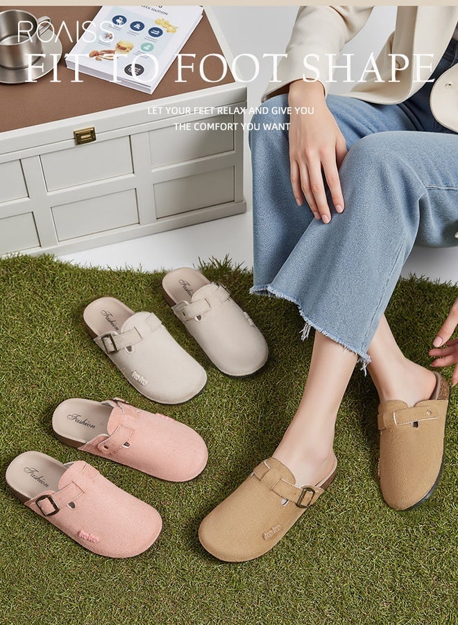 roaiss Women Closed‑Toe Mules, Slip‑On Slide Slippers with Adjustable Metal Buckle, Casual Comfort Flat Sandals, Birken Style Shoes for Ladies, Suitable for Home, Street, Travel, Shopping and Daily Wear - Image 3