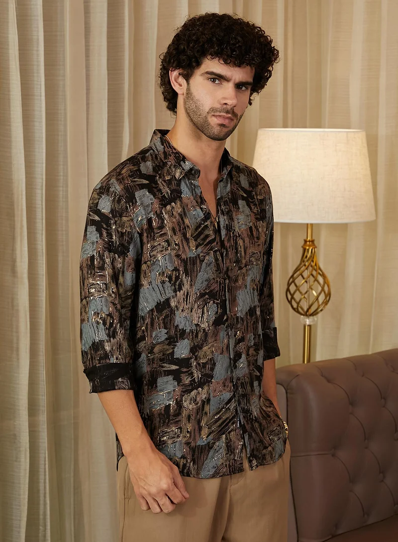 كامبوس سوترا Men's Obsidian Black Impressionistic Strokes Shirt