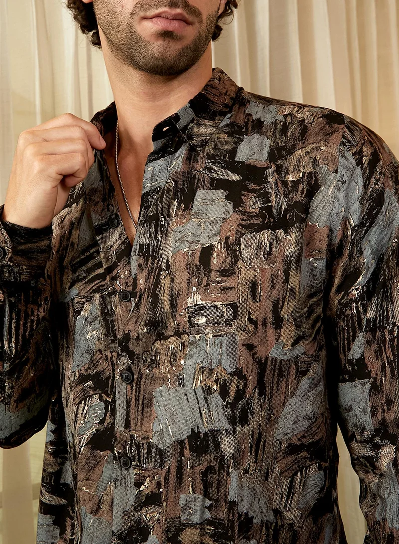 كامبوس سوترا Men's Obsidian Black Impressionistic Strokes Shirt