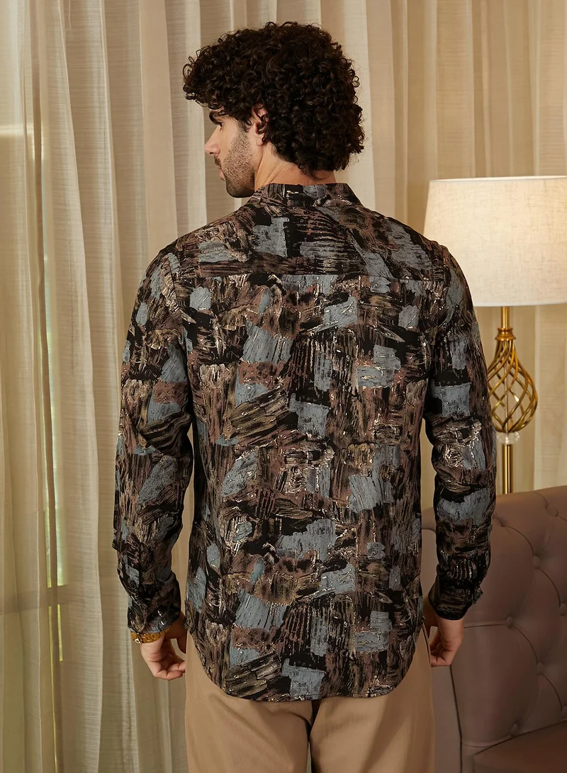 كامبوس سوترا Men's Obsidian Black Impressionistic Strokes Shirt