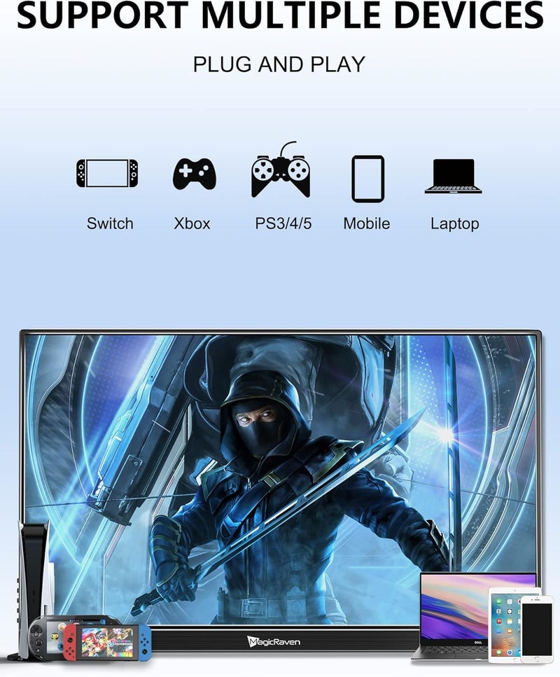 MAGICRAVEN 2.5K Portable Monitor, 17.3" QHD IPS Laptop Extender, Dual USB C HDMI Second Computer Screen, VESA Gaming Display With 2 Speakers for Macbook Phone PS4/5 PC Xbox Switch - Image 4