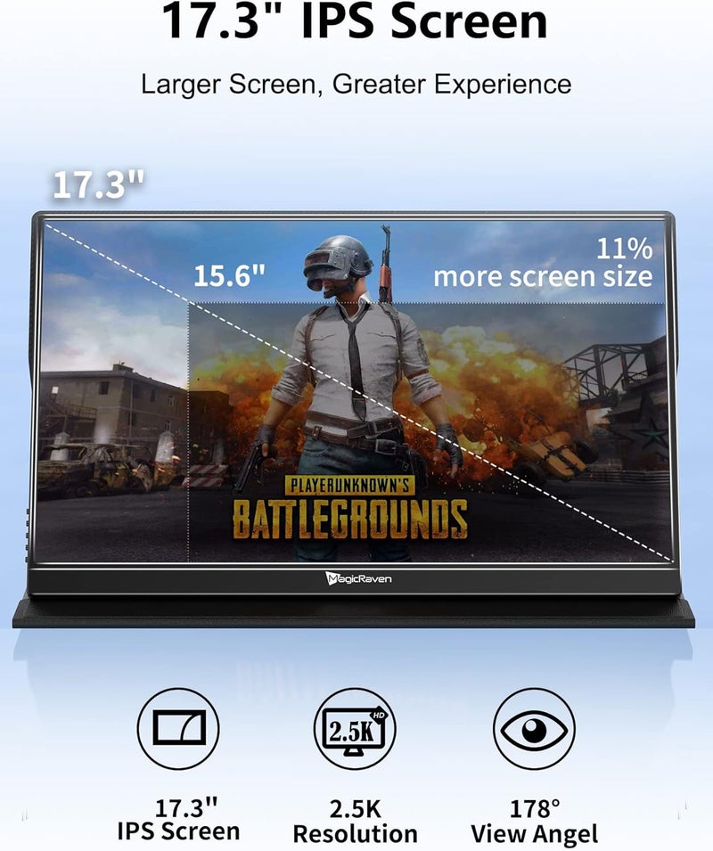MAGICRAVEN 2.5K Portable Monitor, 17.3" QHD IPS Laptop Extender, Dual USB C HDMI Second Computer Screen, VESA Gaming Display With 2 Speakers for Macbook Phone PS4/5 PC Xbox Switch - Image 2