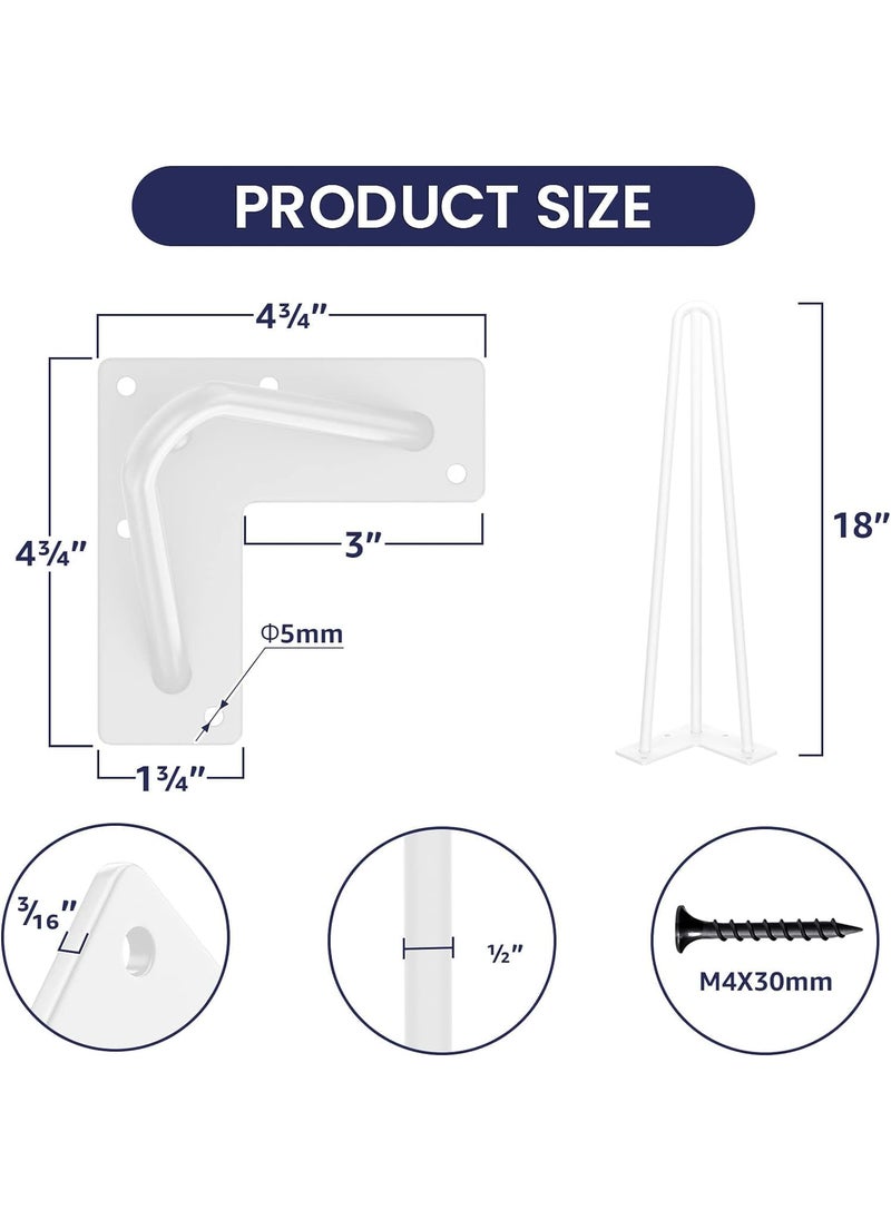 AVVIC MART AVVIC MART 18 Inch Hairpin Table Legs 3 Steel Rods 12 Inch Pipe Diameter 800lbs Load Capacity MidCentury Style for Coffee Table Side Table Night Stand White 4PCS  - Image 2