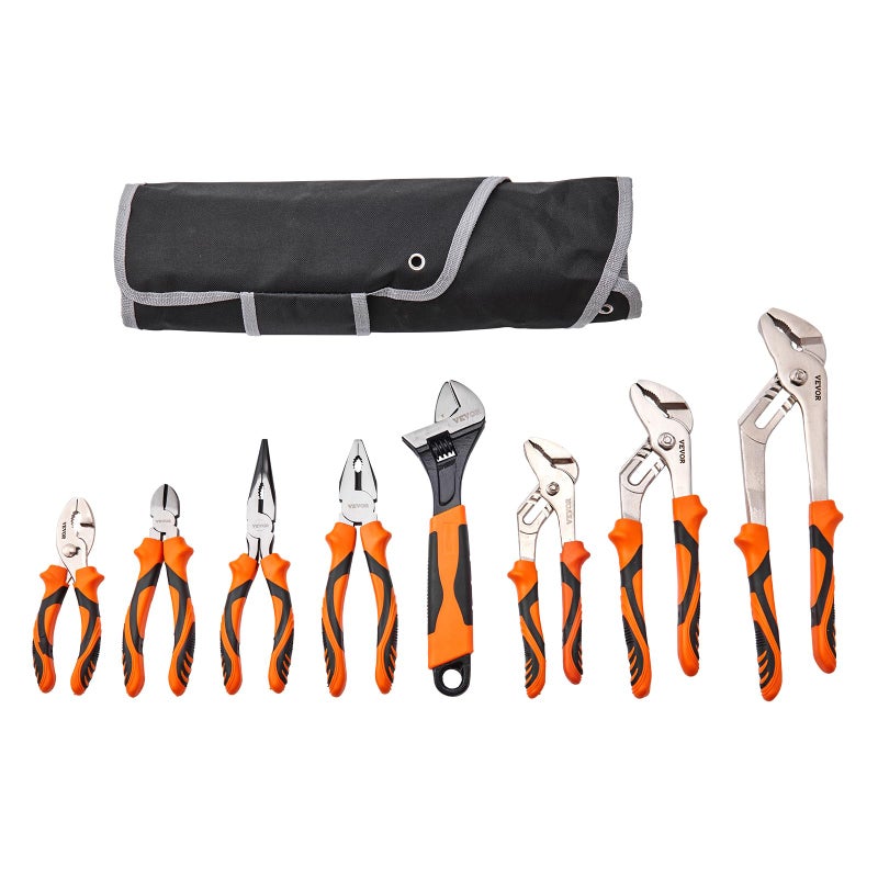 VEVOR 8-Piece Pliers Set, High Carbon Steel - 12", "10", "8" Groove & Linesman's Pliers & Adjustable Wrench & Tool Bag - Image 1