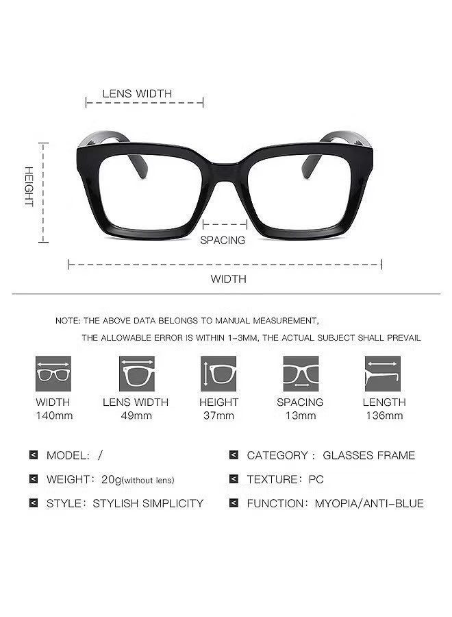 Classic Non-Prescription Clear Lens Eyeglasses For Women Men, 2PCS Fashion Vintage Square Thick Frame Fake Eyeglasses, Anti-Blue Light Full Frame Retro Fashion Simple Frame Glasses For Travel Holiday - Image 2