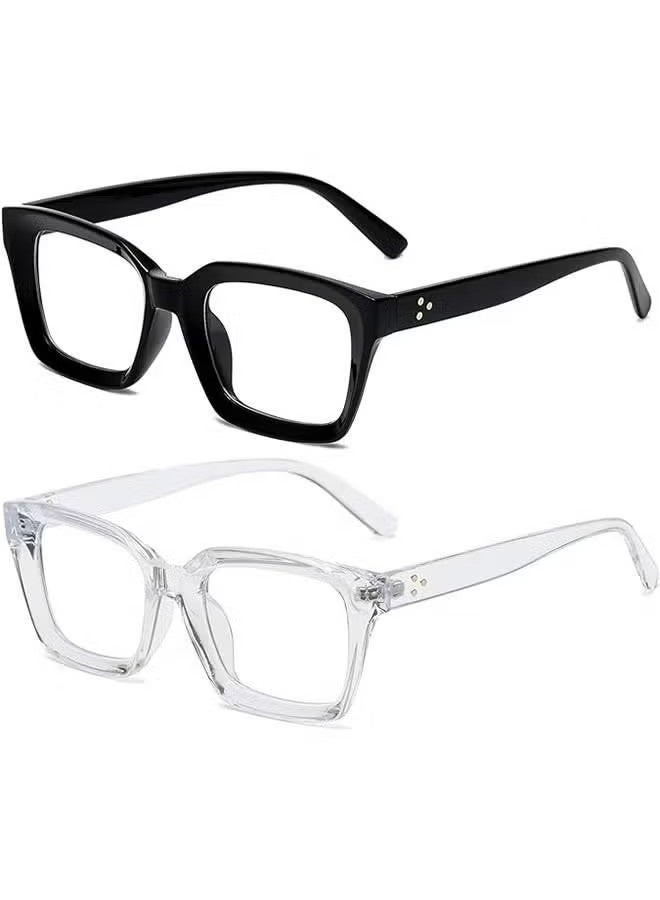 Classic Non-Prescription Clear Lens Eyeglasses For Women Men, 2PCS Fashion Vintage Square Thick Frame Fake Eyeglasses, Anti-Blue Light Full Frame Retro Fashion Simple Frame Glasses For Travel Holiday - Image 1