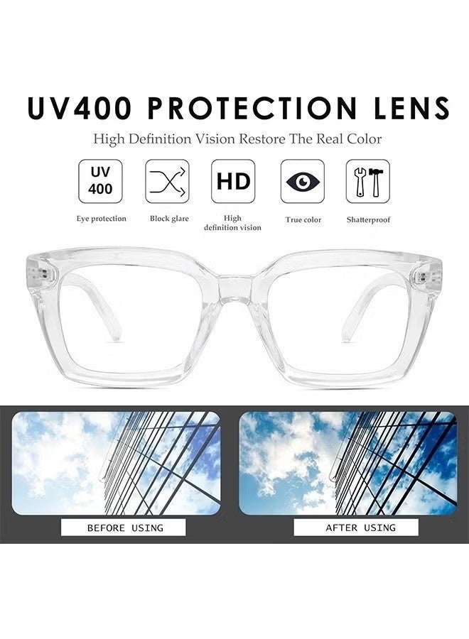 Classic Non-Prescription Clear Lens Eyeglasses For Women Men, 2PCS Fashion Vintage Square Thick Frame Fake Eyeglasses, Anti-Blue Light Full Frame Retro Fashion Simple Frame Glasses For Travel Holiday - Image 3