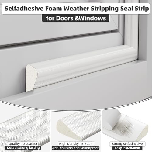cuysfead 9.8 Ft Weather Stripping Seal Strip for Doors/Windows,Soundproofing Window Insulation Draft Stopper for Winter, Selfadhesive Foam Weather Strip for Door Frame,Door Gap Filler Noise Blocker(White) - Image 2