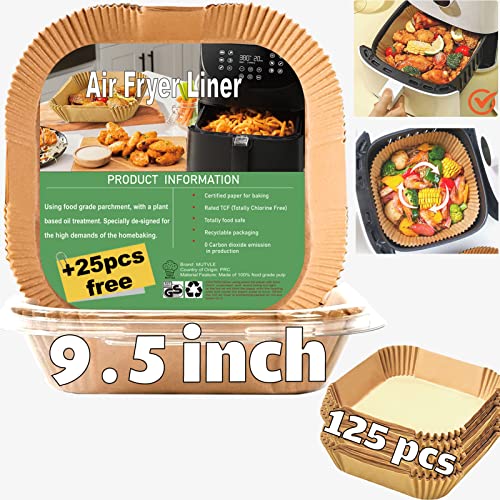 Air Fryer Liners for Power XL Chefman 10QT 12QT Oven Instant Pot Air Fryer XL Disposable Air Fryer Paper LinersAir Fryer Parchment Paper Liners 95 Inch Square 125PCS Air Fryer Oven Liners