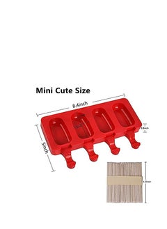 KASTWAVE 2 Pack Silicone Popsicle Moulds, Reusable 4 Cavities Homemade Ice Pop Moulds Red Oval, cake pop moulds with 40 Wooden Sticks for DIY Ice Popsicle, Easy Release Ice Pop Moulds  - Image 5